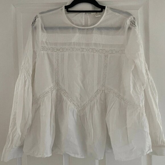 Tops - H&M white embroidered smock blouse size 8